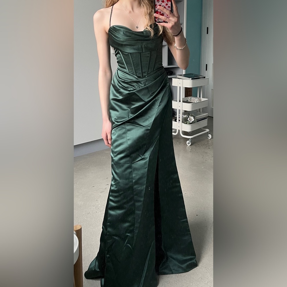 Emerald Satin Corset Prom Dress for Women
